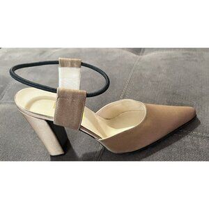Matteo PITTI Italian Satin Shoes block heel pump ankle strap EU 36-1/2 USA 6.5